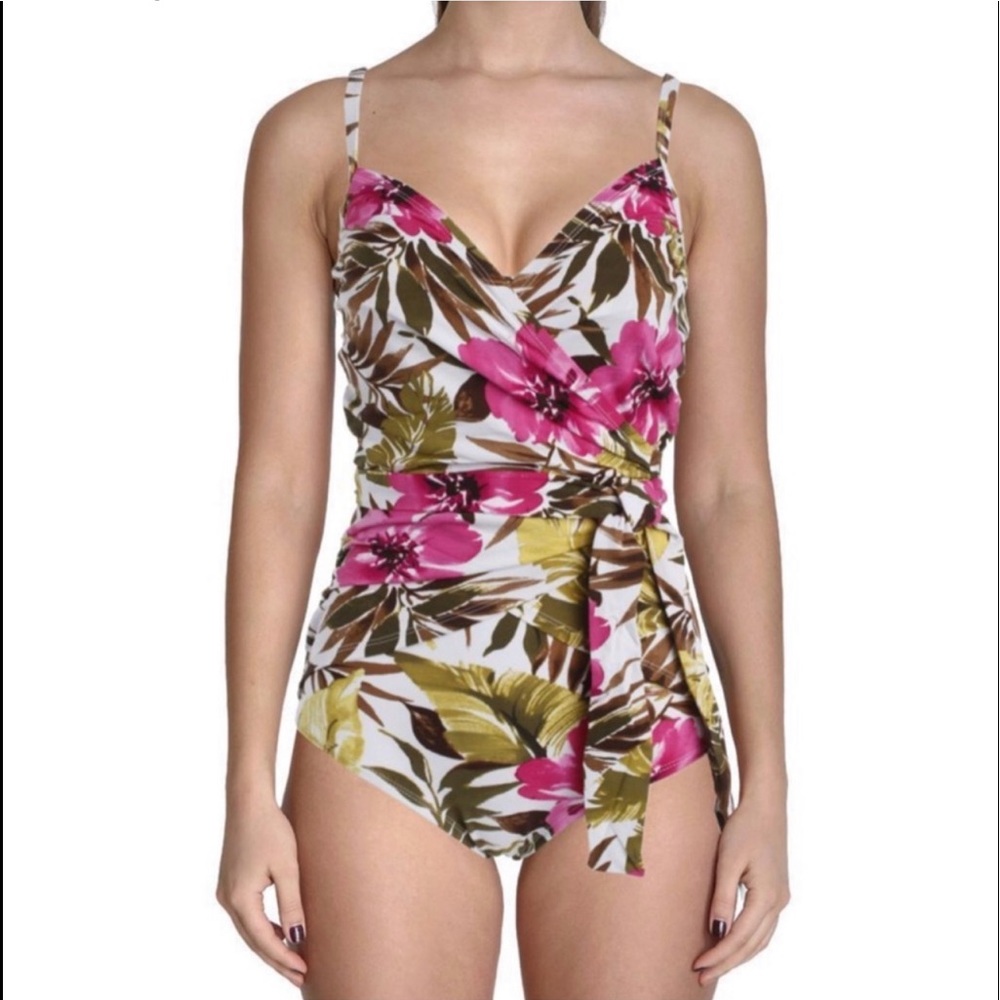- It Figures! Sz 10 Pink Floral Wrap Shape Flattering Swimsuit! NEW!